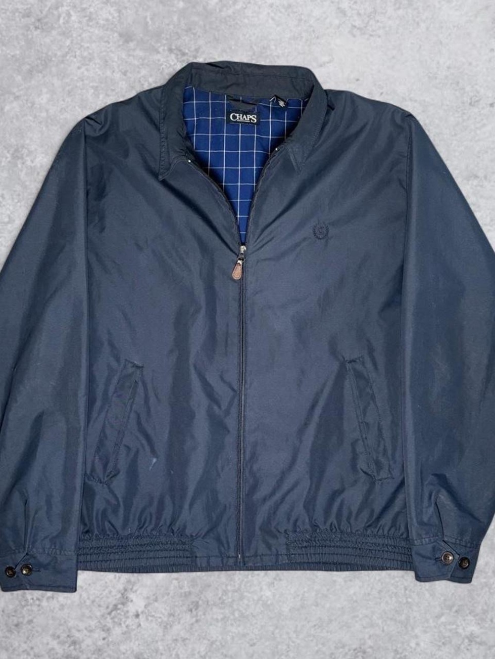 Vintage Chaps Ralph Lauren Navy Blue Full Zip Jacket Plaid Lining - Size Large
